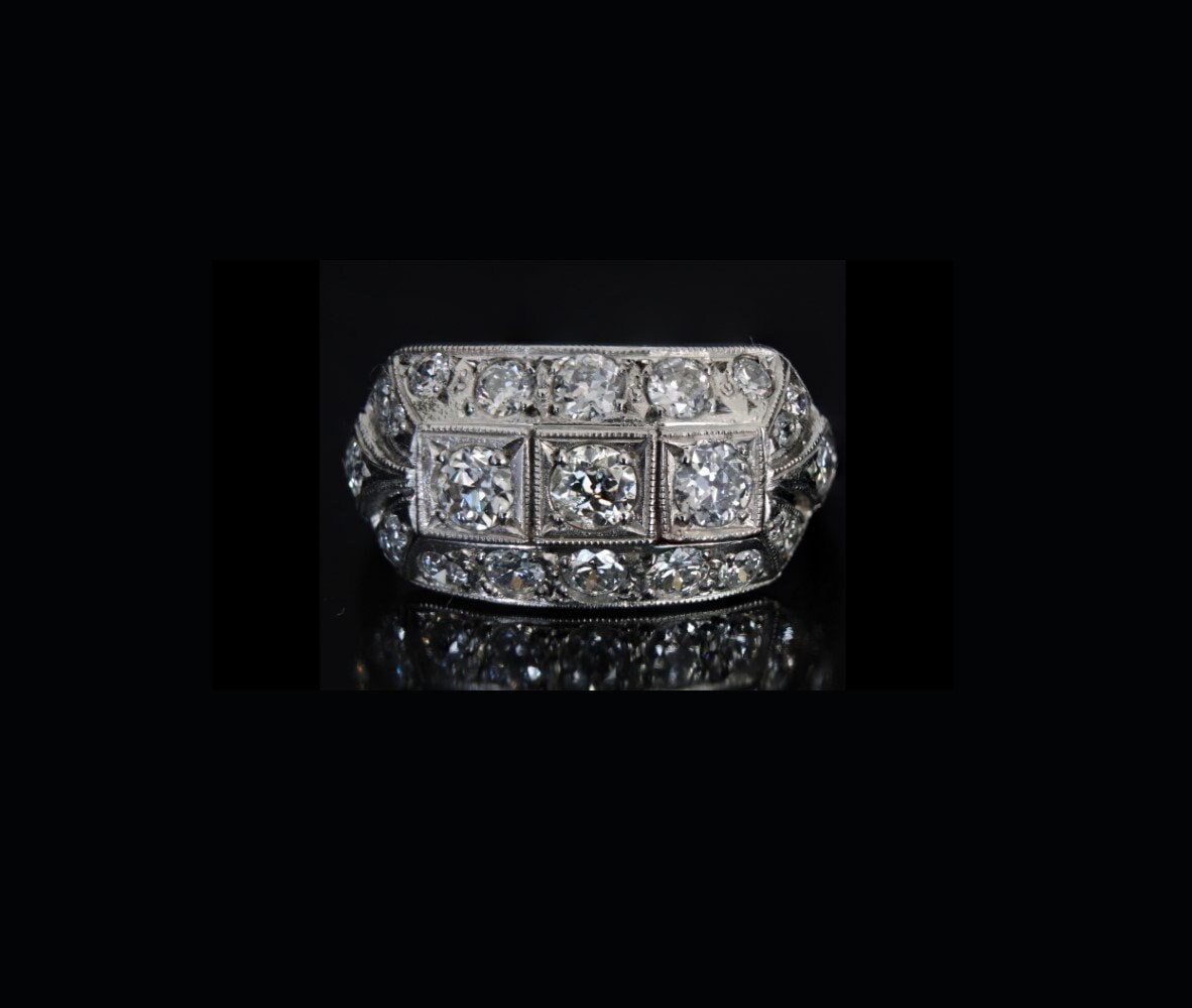 Art Deco Style Platinum Diamond Cluster Engagement Ring - fk gems
