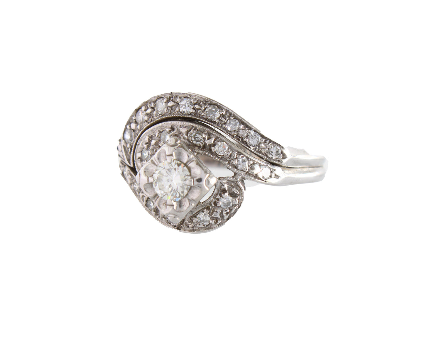 Vintage Diamond Cluster Ring, 1950s Glamour Jewelry, White Gold Anniversary Gift for Her - fk gems