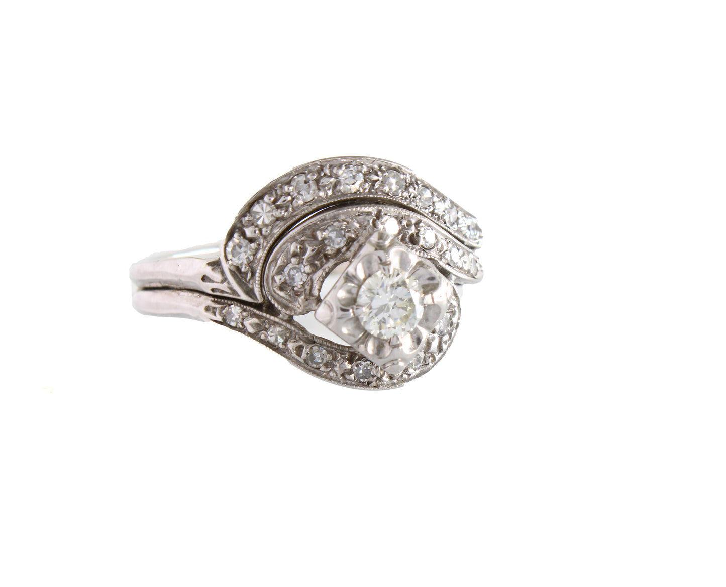 Vintage Diamond Cluster Ring, 1950s Glamour Jewelry, White Gold Anniversary Gift for Her - fk gems