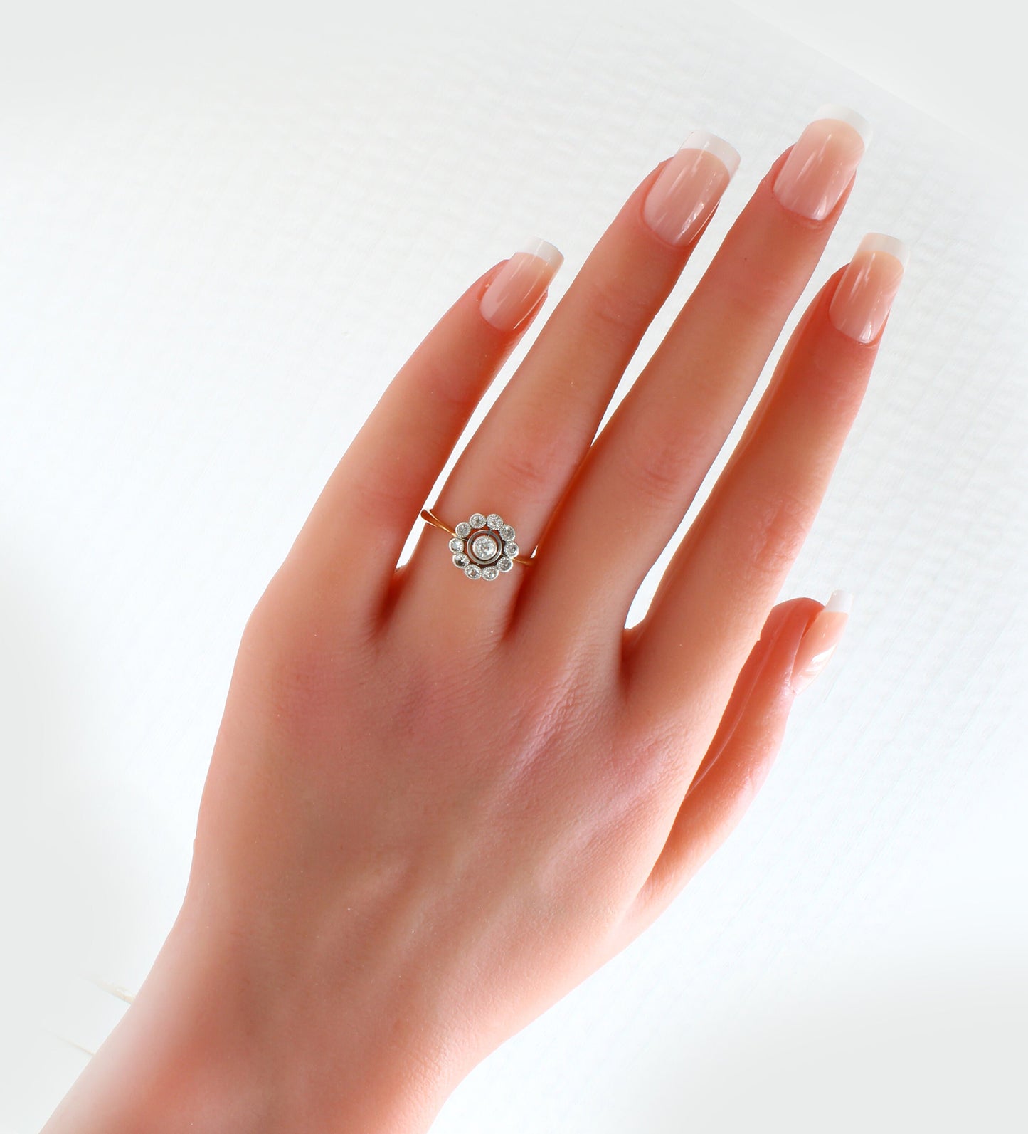 Art Deco Diamond daisy Engagement Ring | 1930s 18K Gold Diamond Ring - fk gems