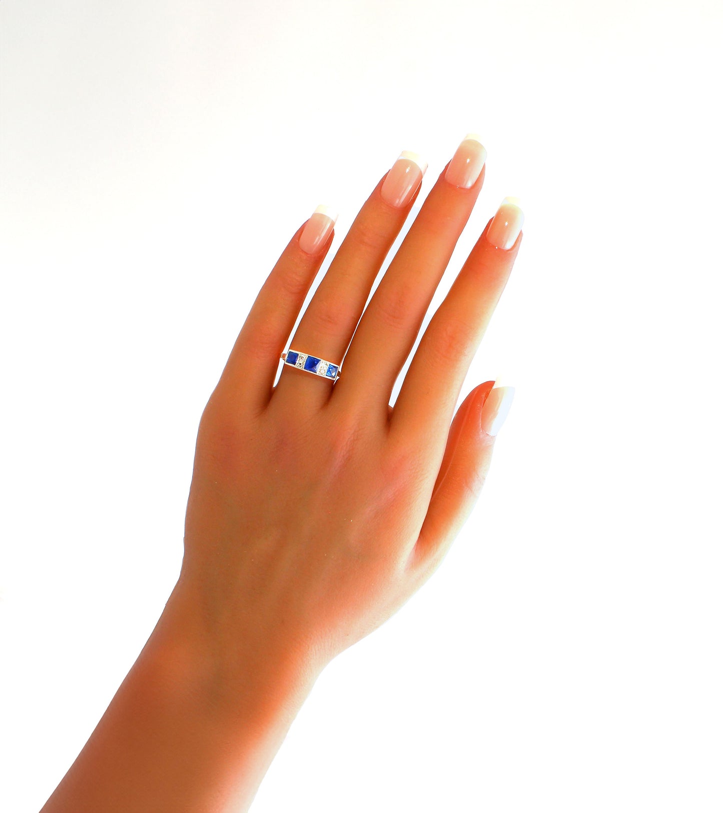 Vintage Engagement Ring, Vivid Blue Sapphire Diamond Gold Ring, Art Deco Period Band - fk gems