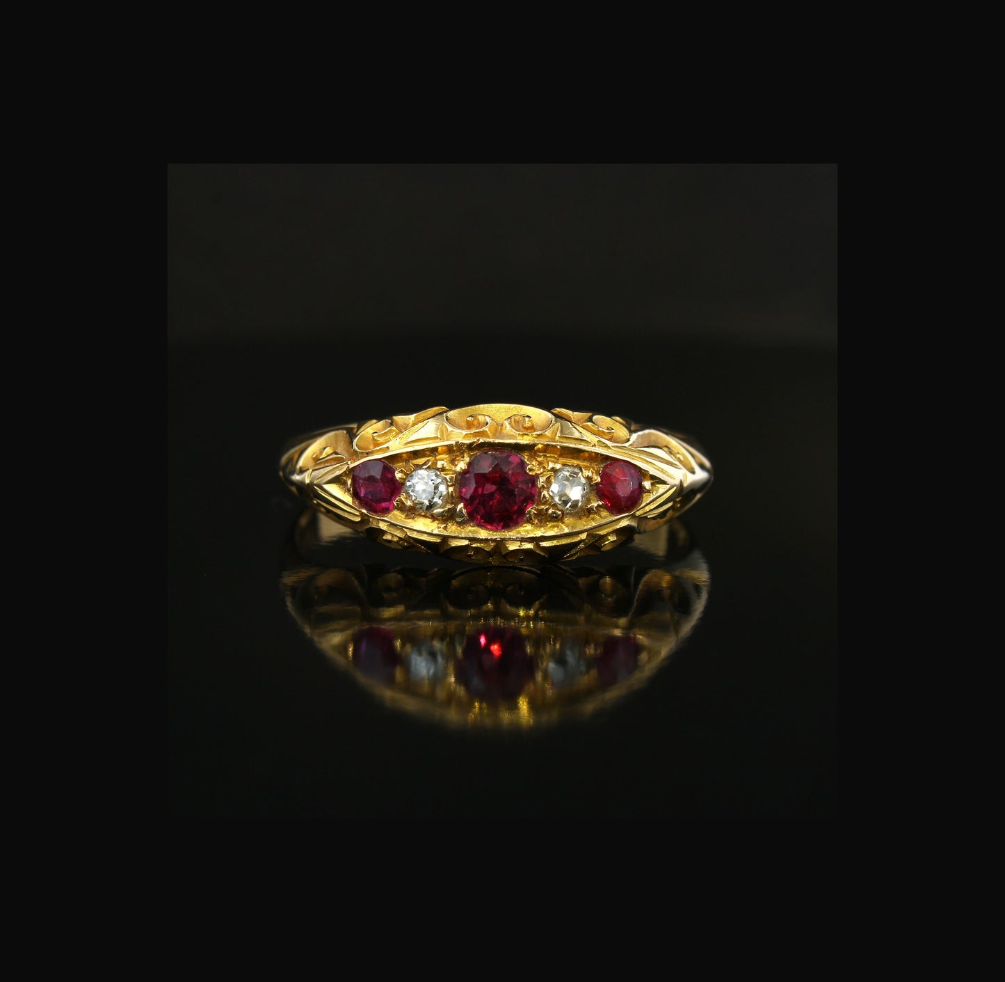 Antique Ruby Diamond Engagement Ring in 18K Yellow Gold - fk gems