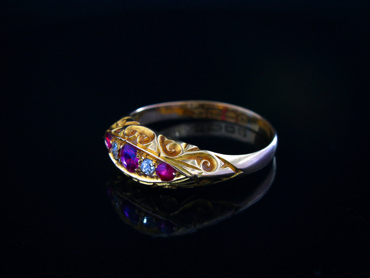 Antique Ruby Diamond Engagement Ring in 18K Yellow Gold - fk gems