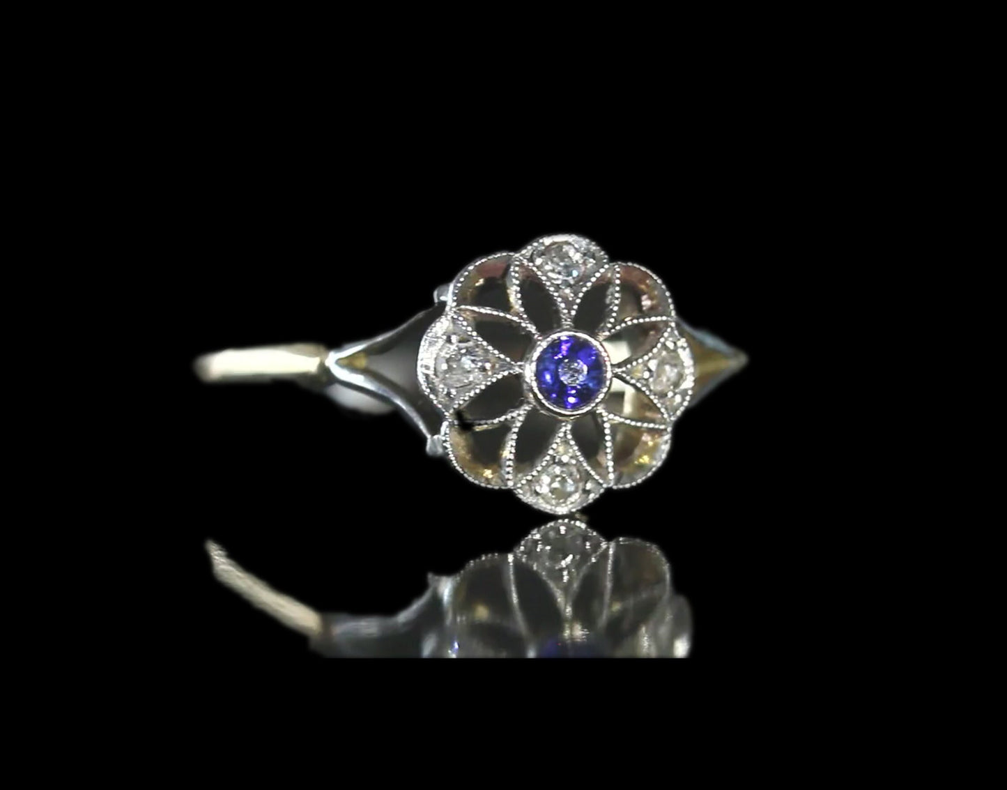 Art Deco Sapphire Diamond Engagement Ring Dated 1921 - fk gems