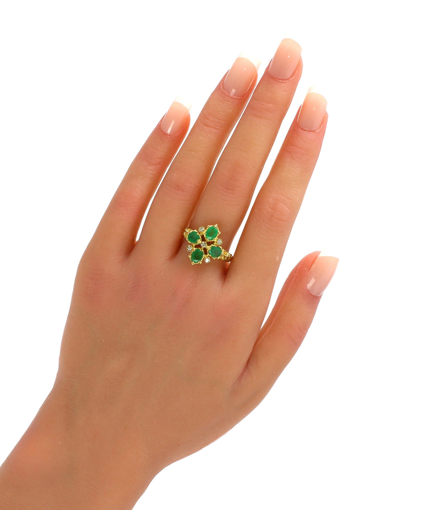 Vintage Emerald Diamond Engagement Ring - fk gems