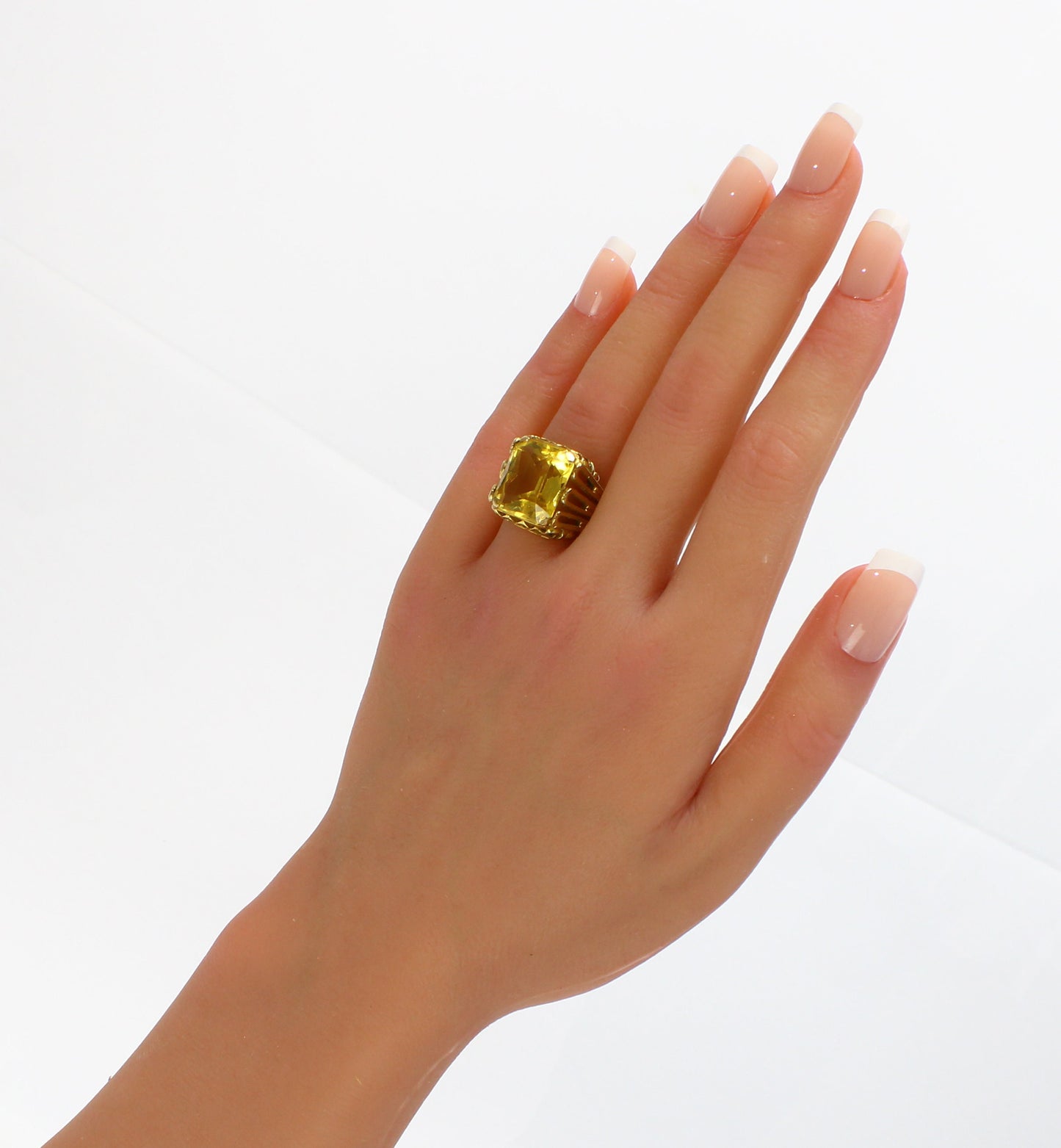 Vintage Citrine Estate Ring 7.25 (US), O1/2 (UK & Australia), Large 9k Yellow Gold cocktail Ring - fk gems