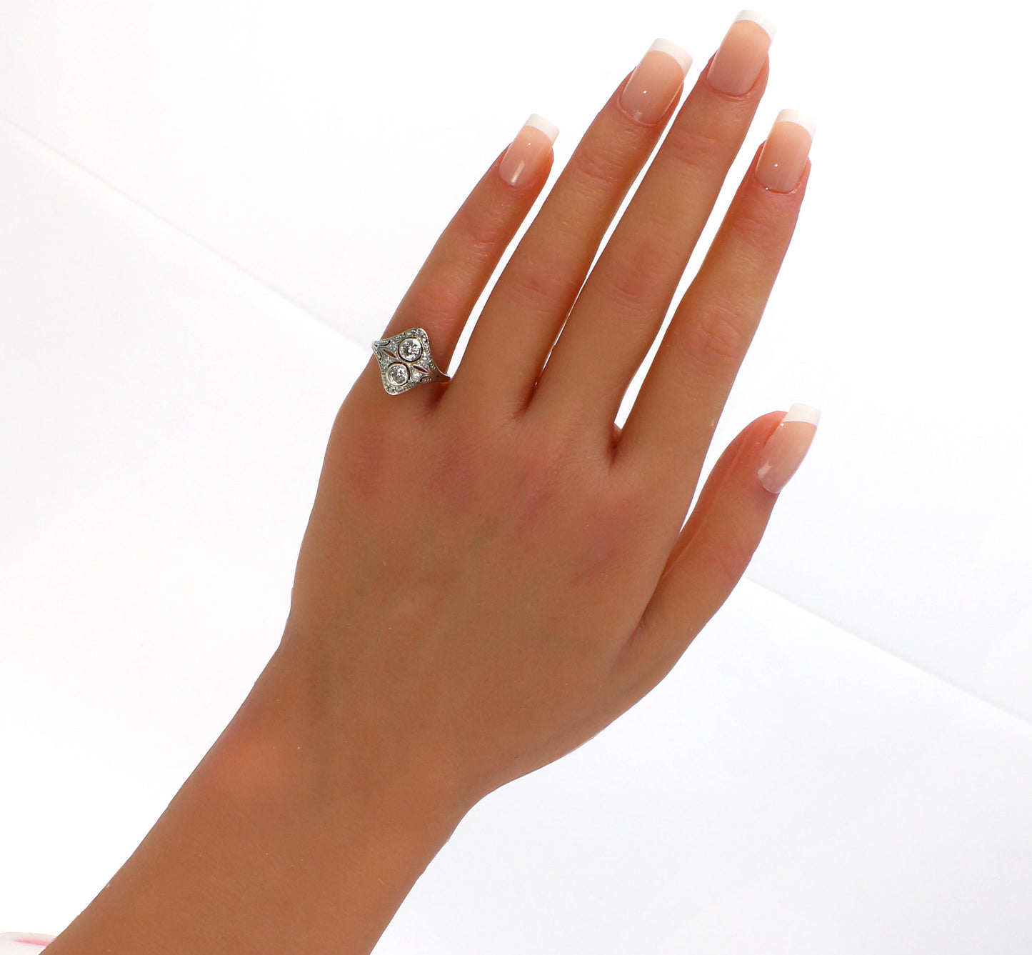 Antique Art Deco Diamond Ring in 14K White Gold, Size US 6, UK/AU L - fk gems