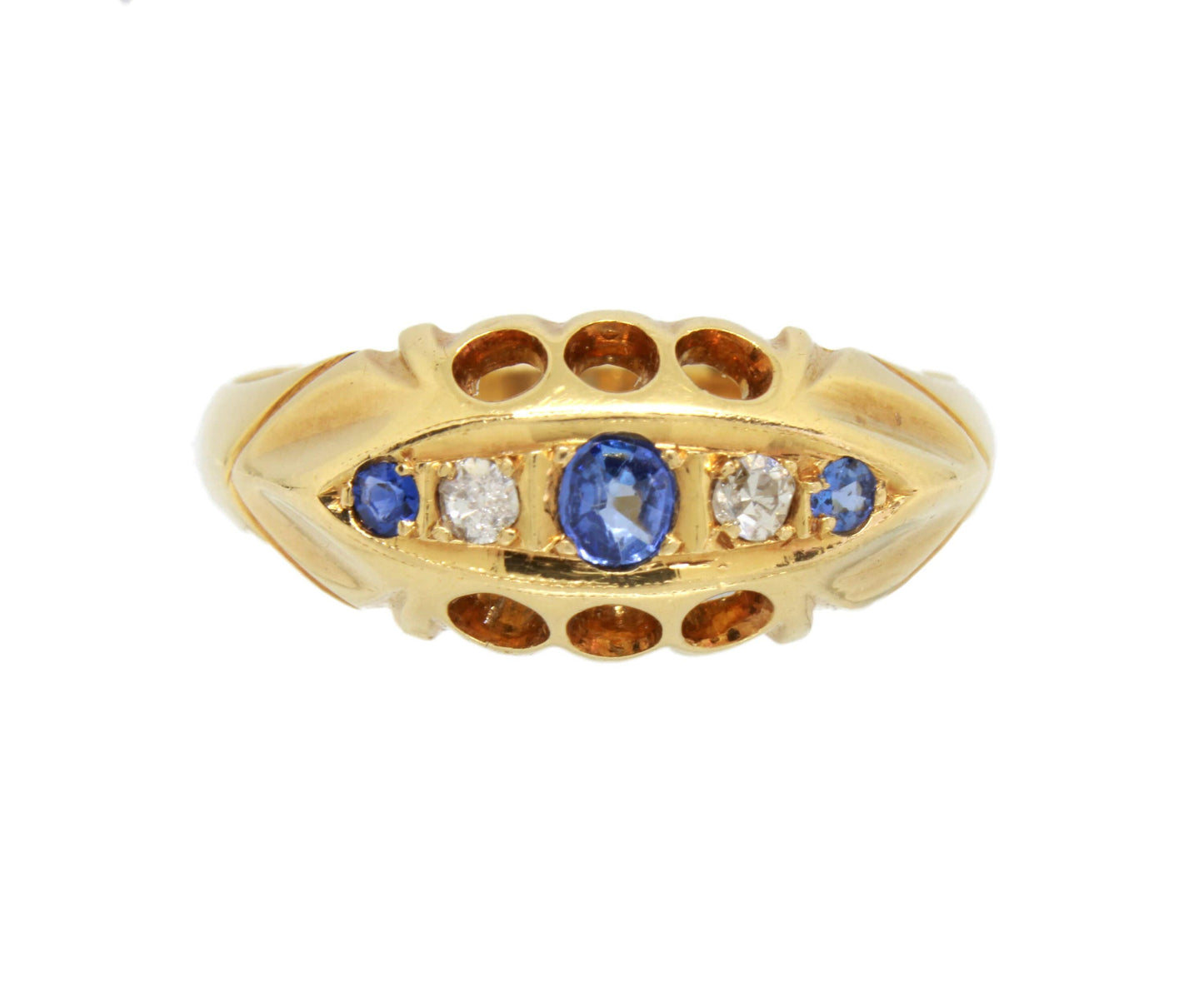 Antique 18K Gold Sapphire Diamond Engagement Ring UK Size M1/2 - fk gems