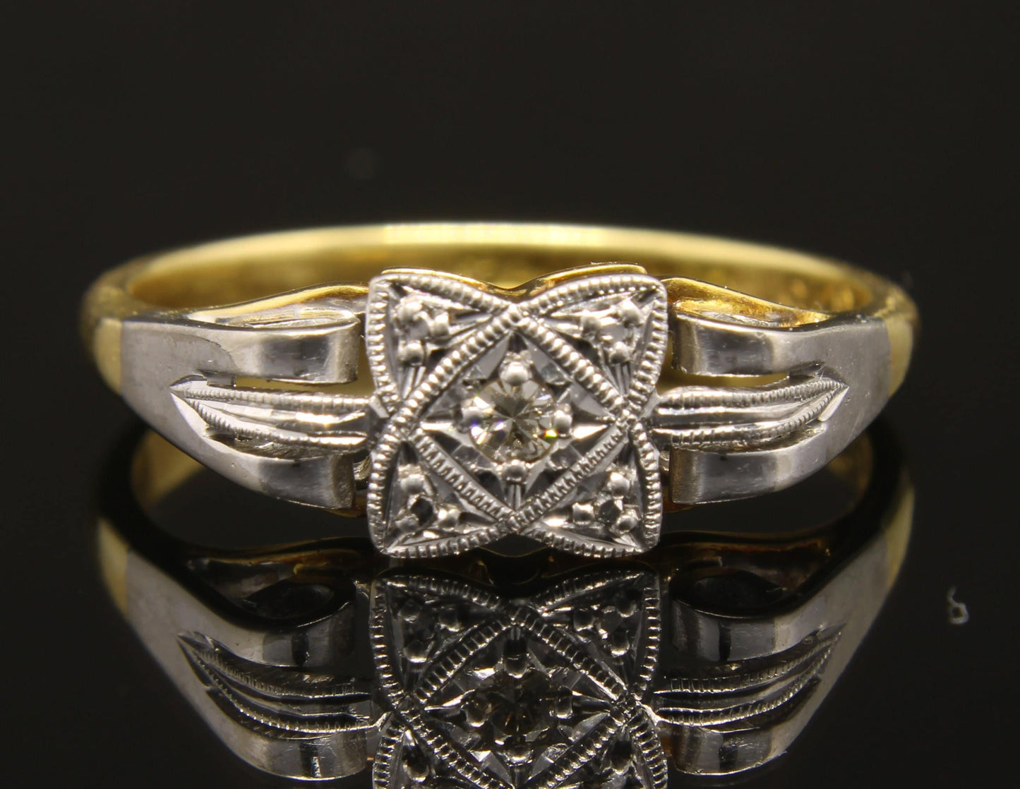 Antique Diamond Engagement Ring in 18k Yellow Gold & Platinum - fk gems