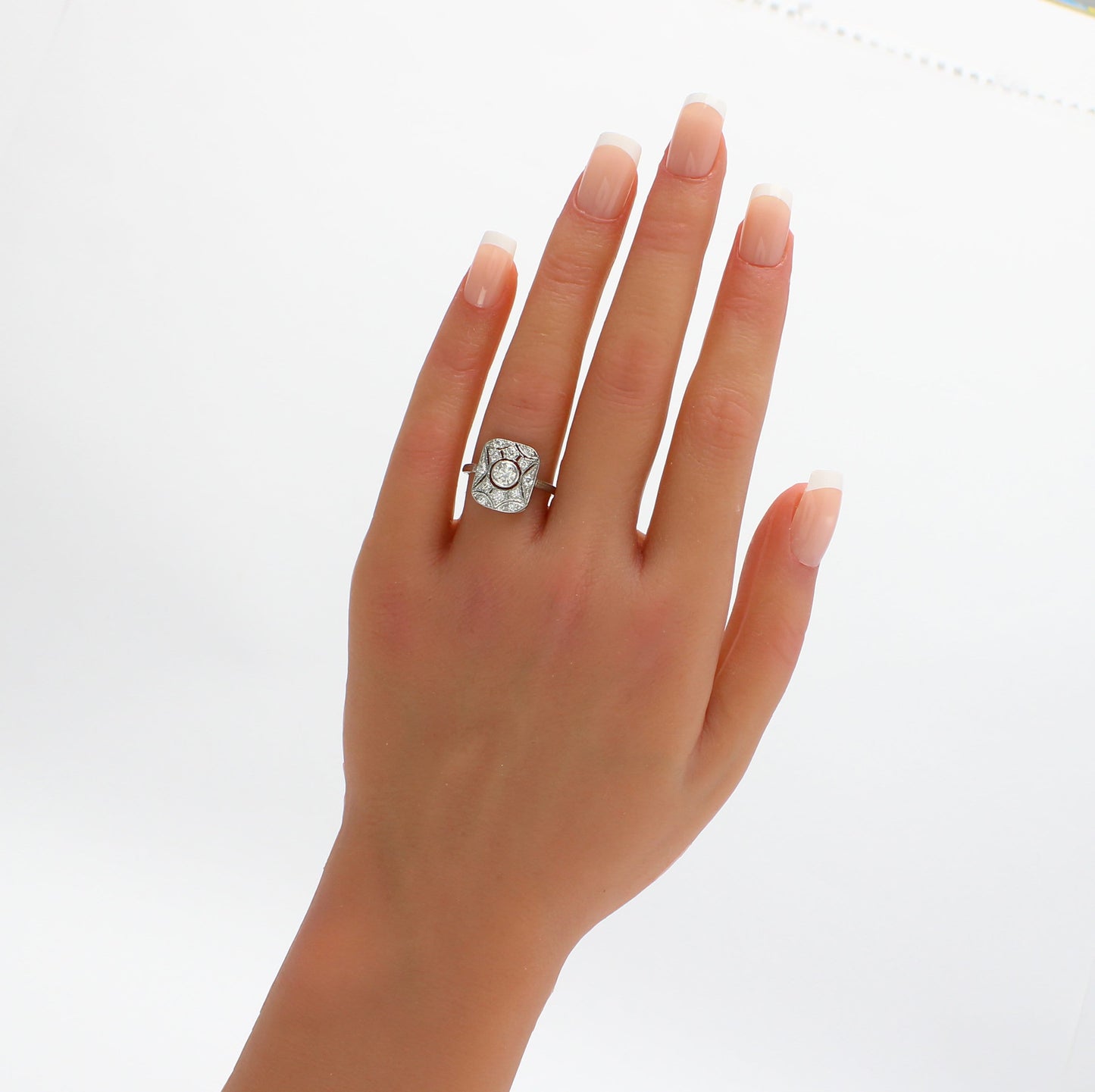 Art Deco Diamond Ring, Platinum Old Cut Diamond Panel Ring,Natural Diamond Cluster Ring - fk gems