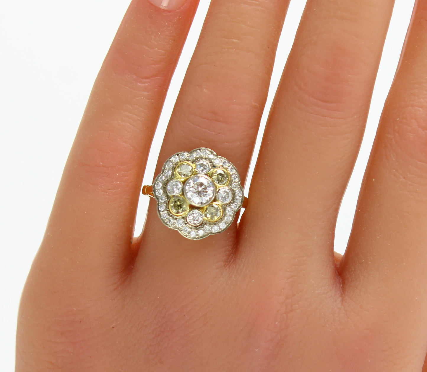 Vintage Natural Diamond Cluster Ring, Large Retro Diamond Floral Ring - fk gems