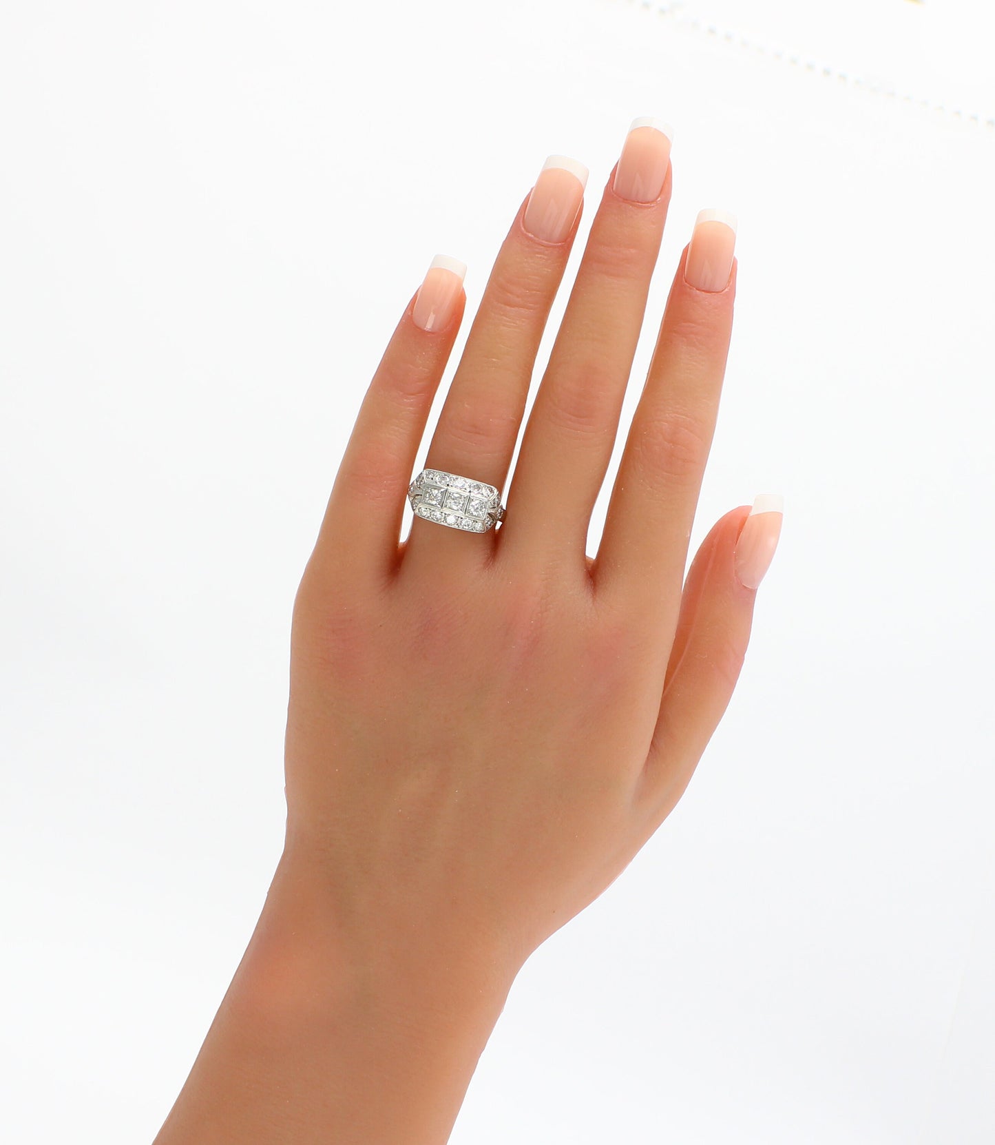 Art Deco Style Platinum Diamond Cluster Engagement Ring - fk gems