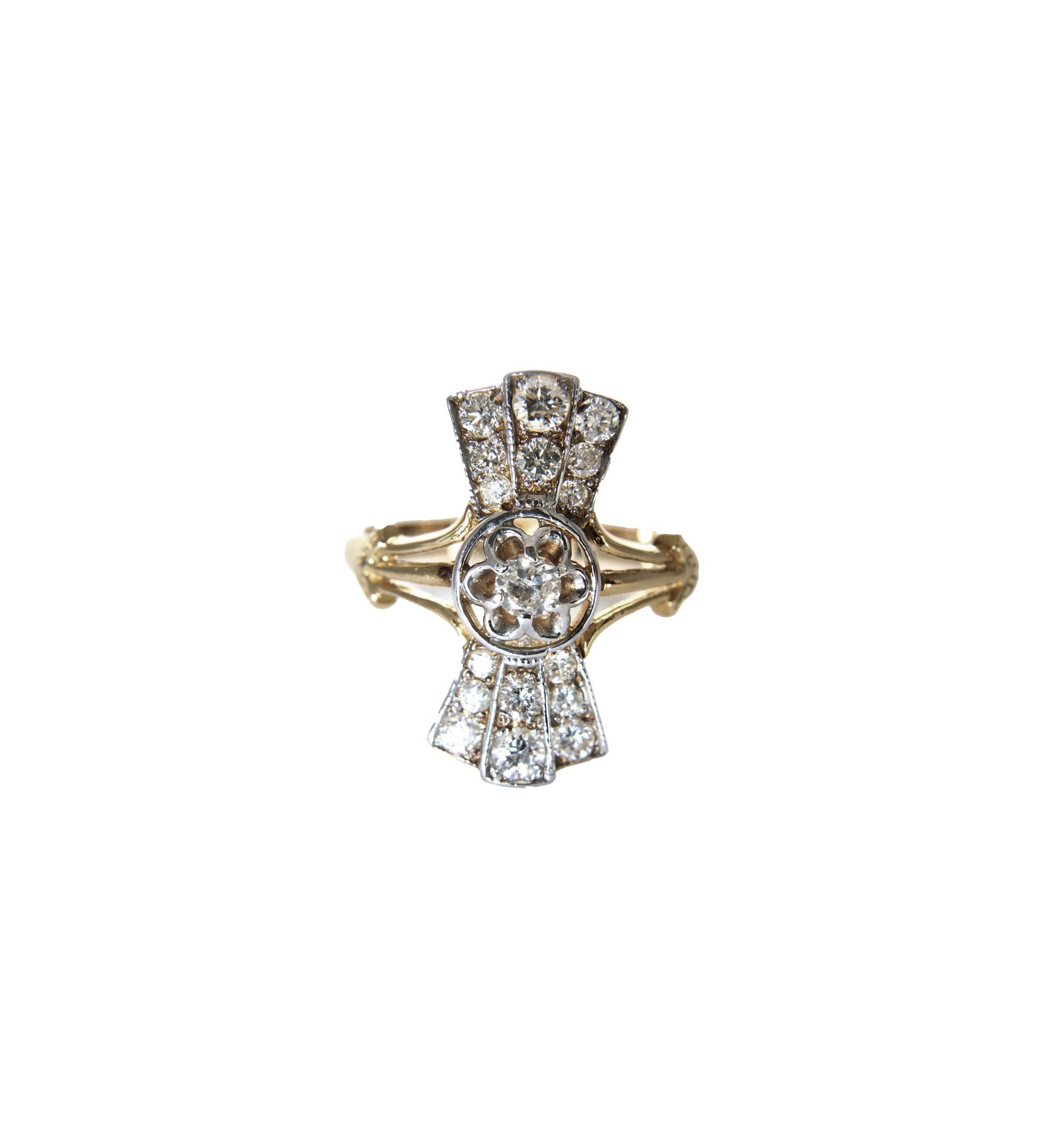 Vintage Art Deco Diamond Ring, Bow Diamond Cluster Ring from 1930s - fk gems