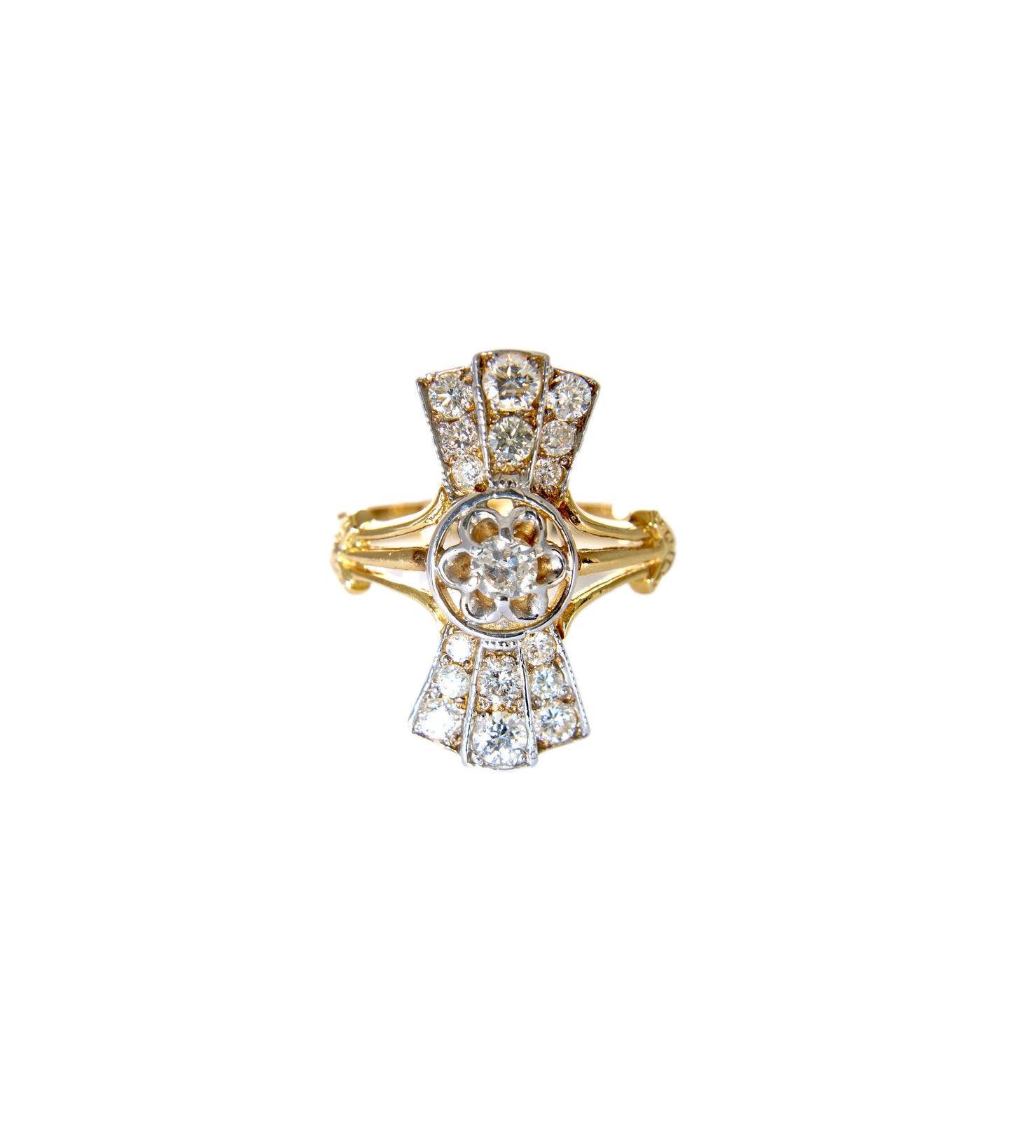 Vintage Art Deco Diamond Ring, Bow Diamond Cluster Ring from 1930s - fk gems