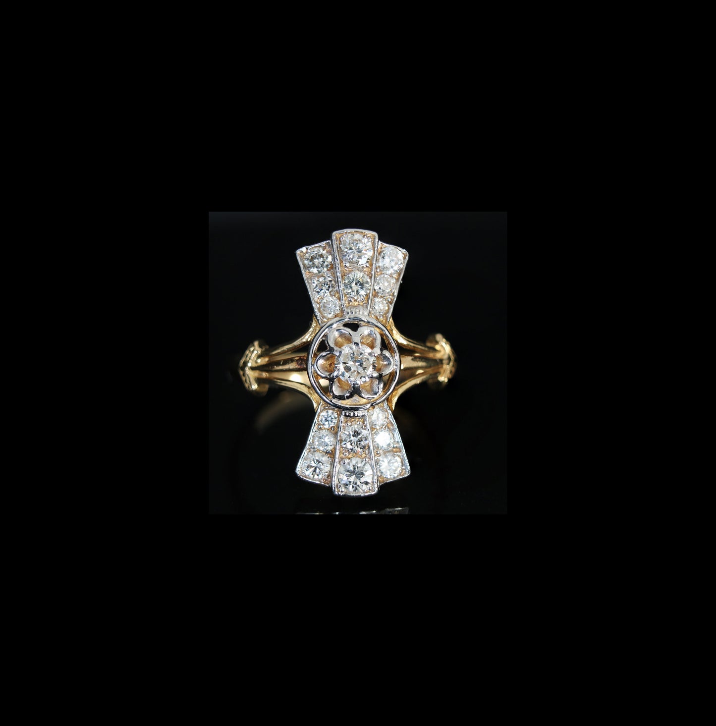 Vintage Art Deco Diamond Ring, Bow Diamond Cluster Ring from 1930s - fk gems