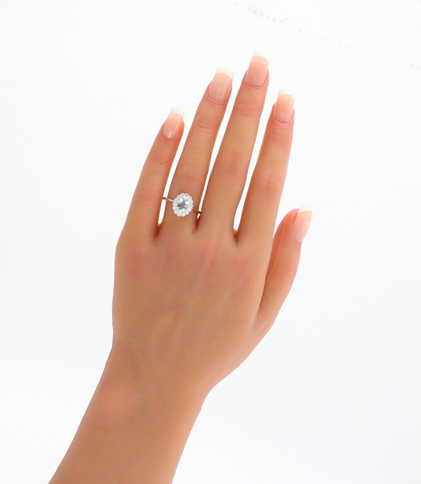 18k White Gold Aquamarine Diamond Daisy Ring - fk gems