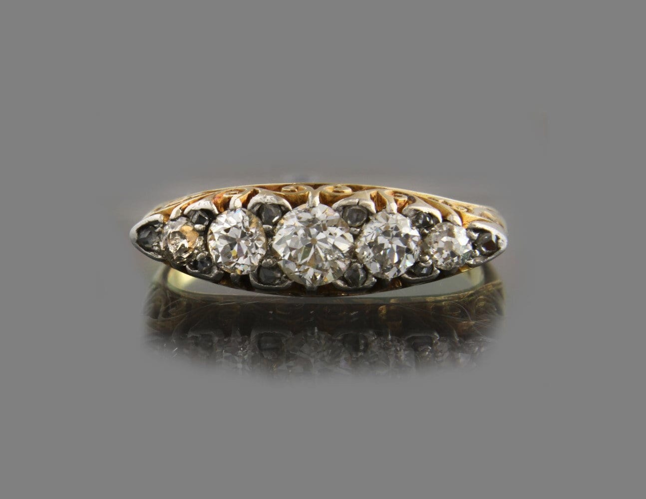Antique Diamond Engagement Ring, Edwardian Old Cut Diamond 18K Gold Ring with scrolling Gallery - fk gems