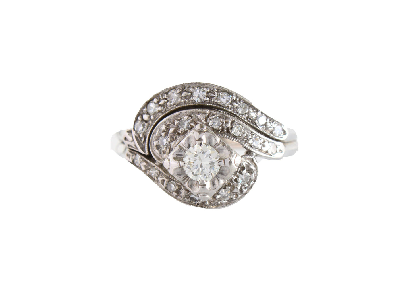 Vintage Diamond Cluster Ring, 1950s Glamour Jewelry, White Gold Anniversary Gift for Her - fk gems
