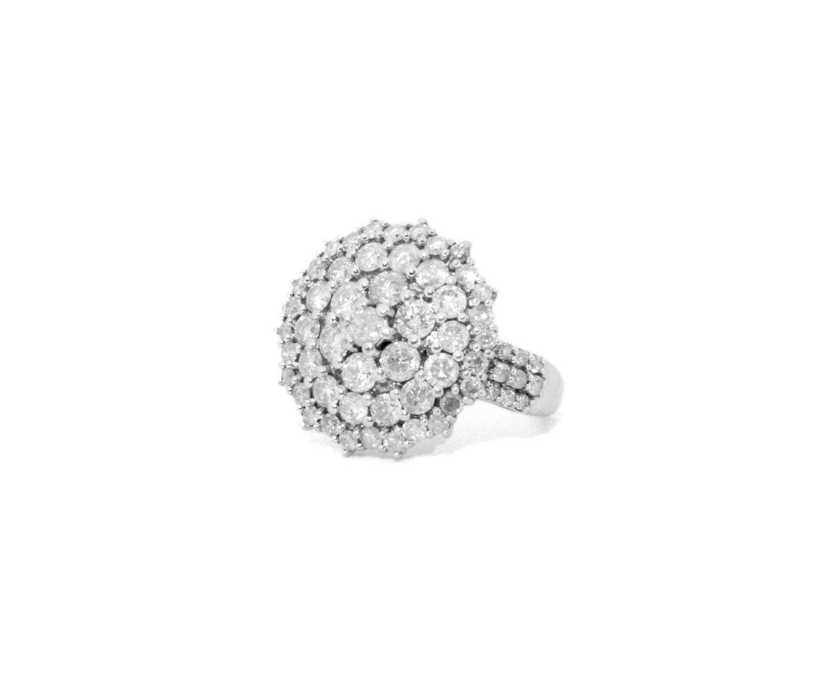 Stunning Diamond Cocktail Ring - 18k White Gold Floral Statement Piece with Natural Diamonds - fk gems