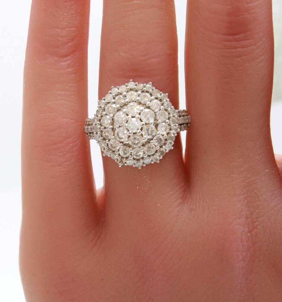 Stunning Diamond Cocktail Ring - 18k White Gold Floral Statement Piece with Natural Diamonds - fk gems