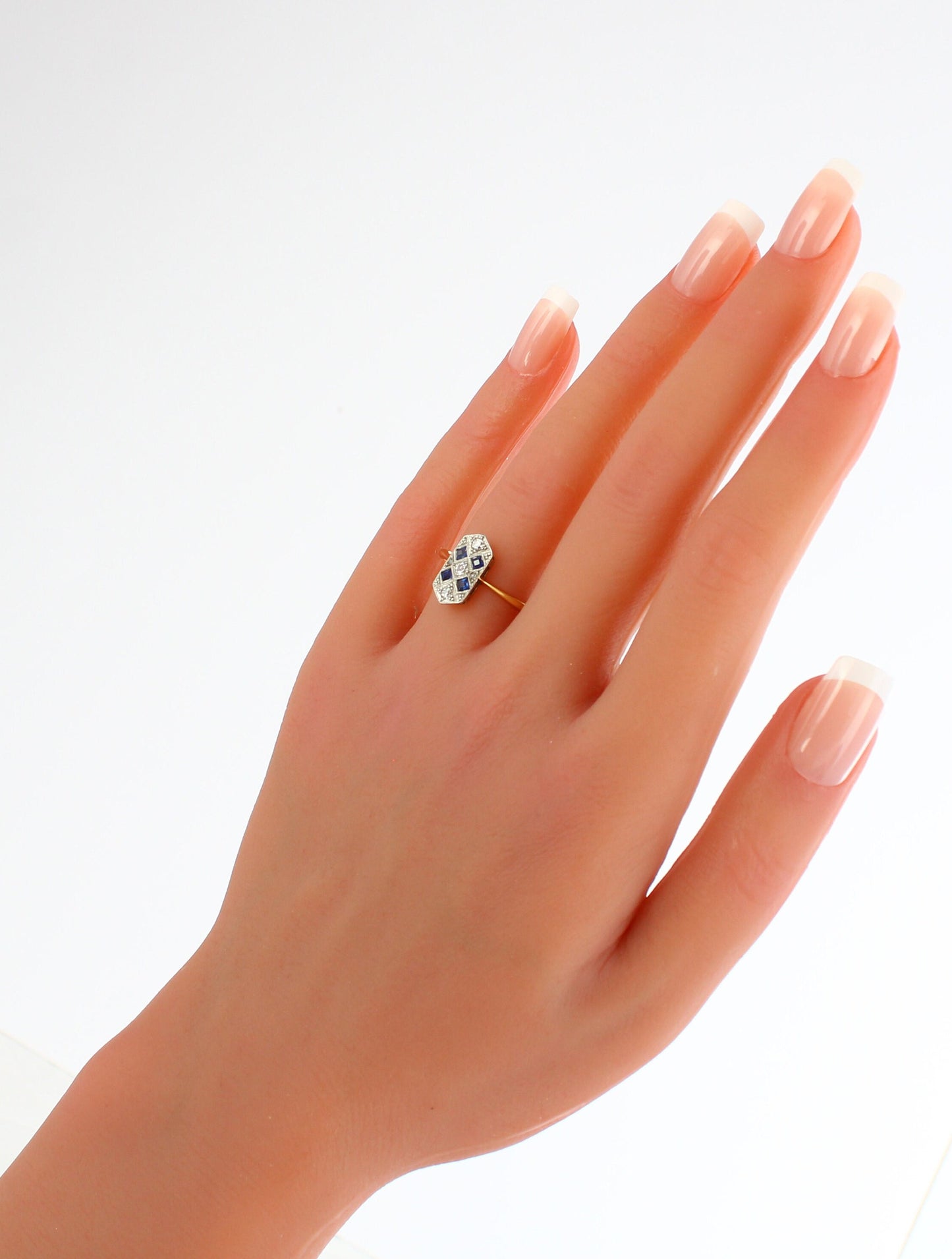 Vintage Sapphire Diamond Engagement Ring, 1920s Art Deco 18k Gold & Platinum Jewelry - fk gems