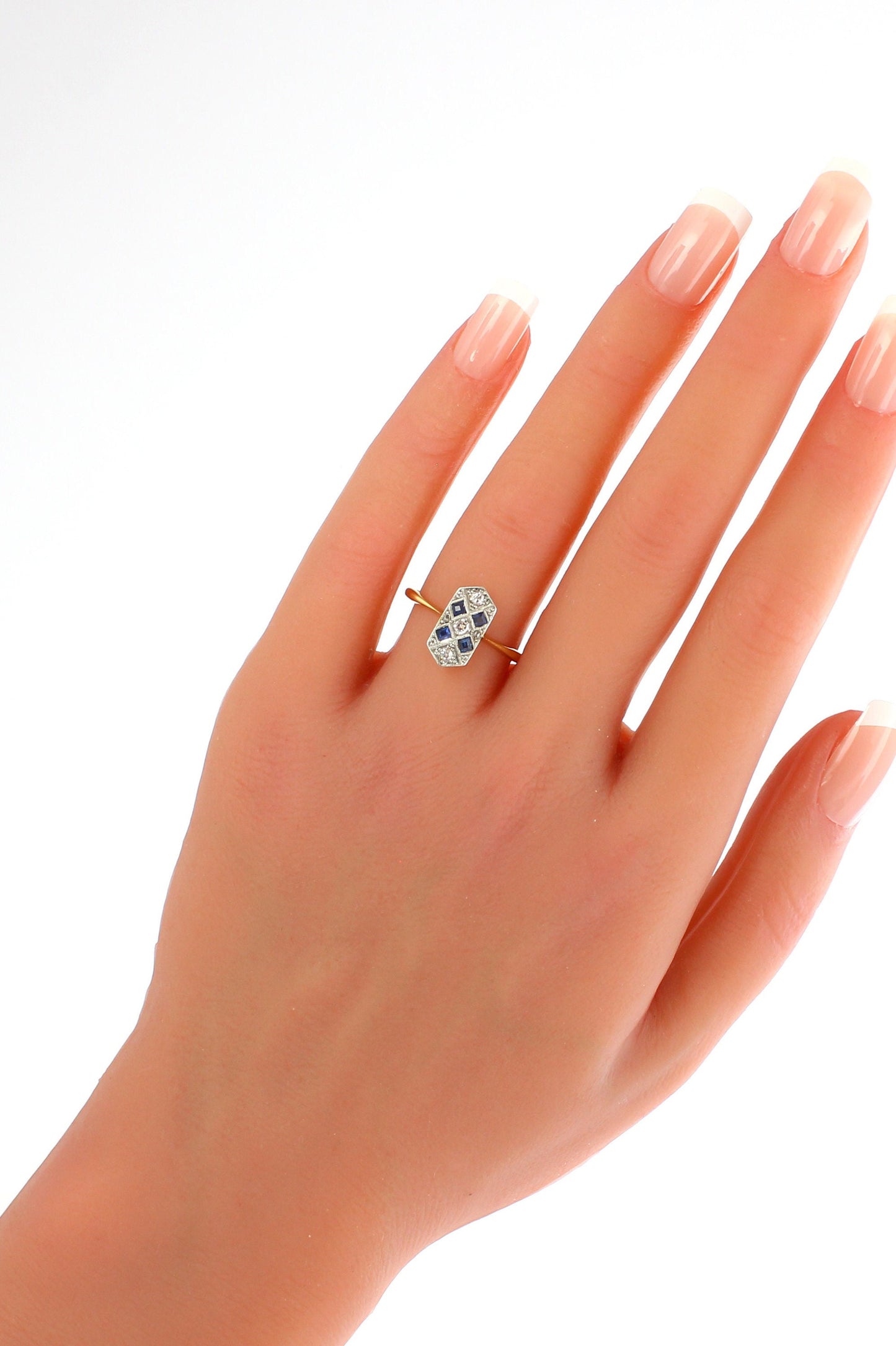 Vintage Sapphire Diamond Engagement Ring, 1920s Art Deco 18k Gold & Platinum Jewelry - fk gems