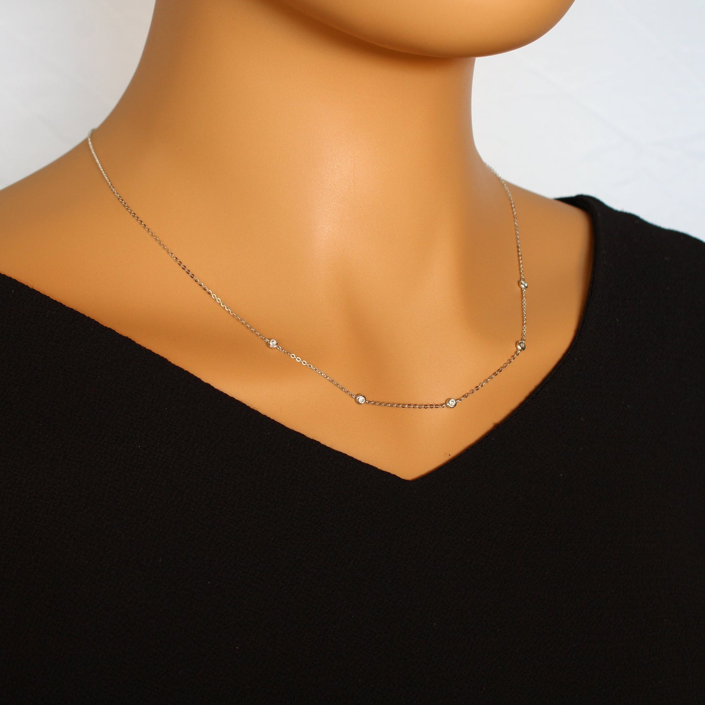 Vintage Diamond Necklace in 18K White Gold with Brilliant Cut Diamond spacers ideal Gift for Her - fk gems