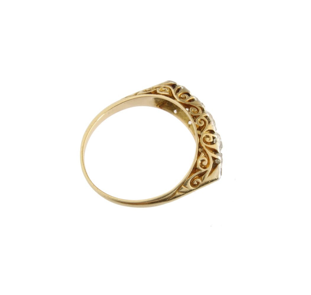 Antique Diamond Engagement Ring, Edwardian Old Cut Diamond 18K Gold Ring with scrolling Gallery - fk gems