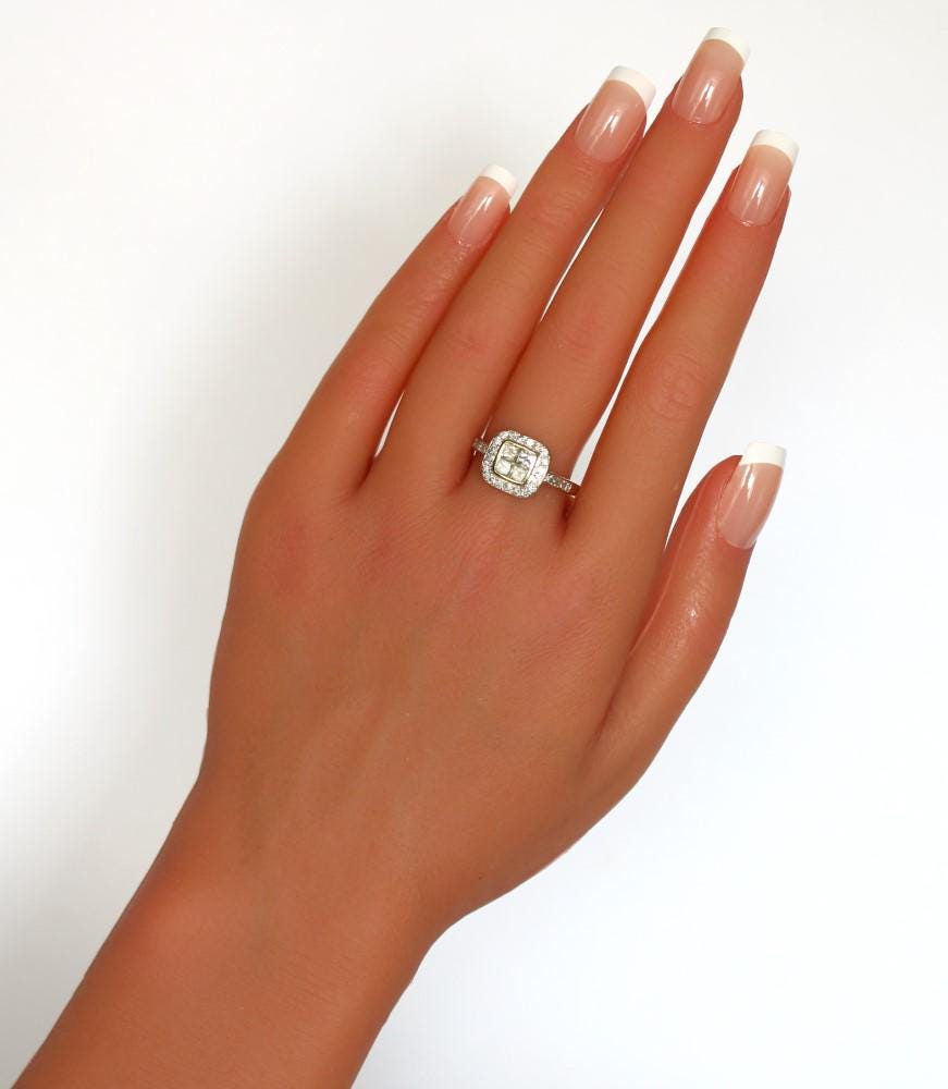 1.0 carat Diamond Cluster Engagement Ring in 18k White Gold - fk gems