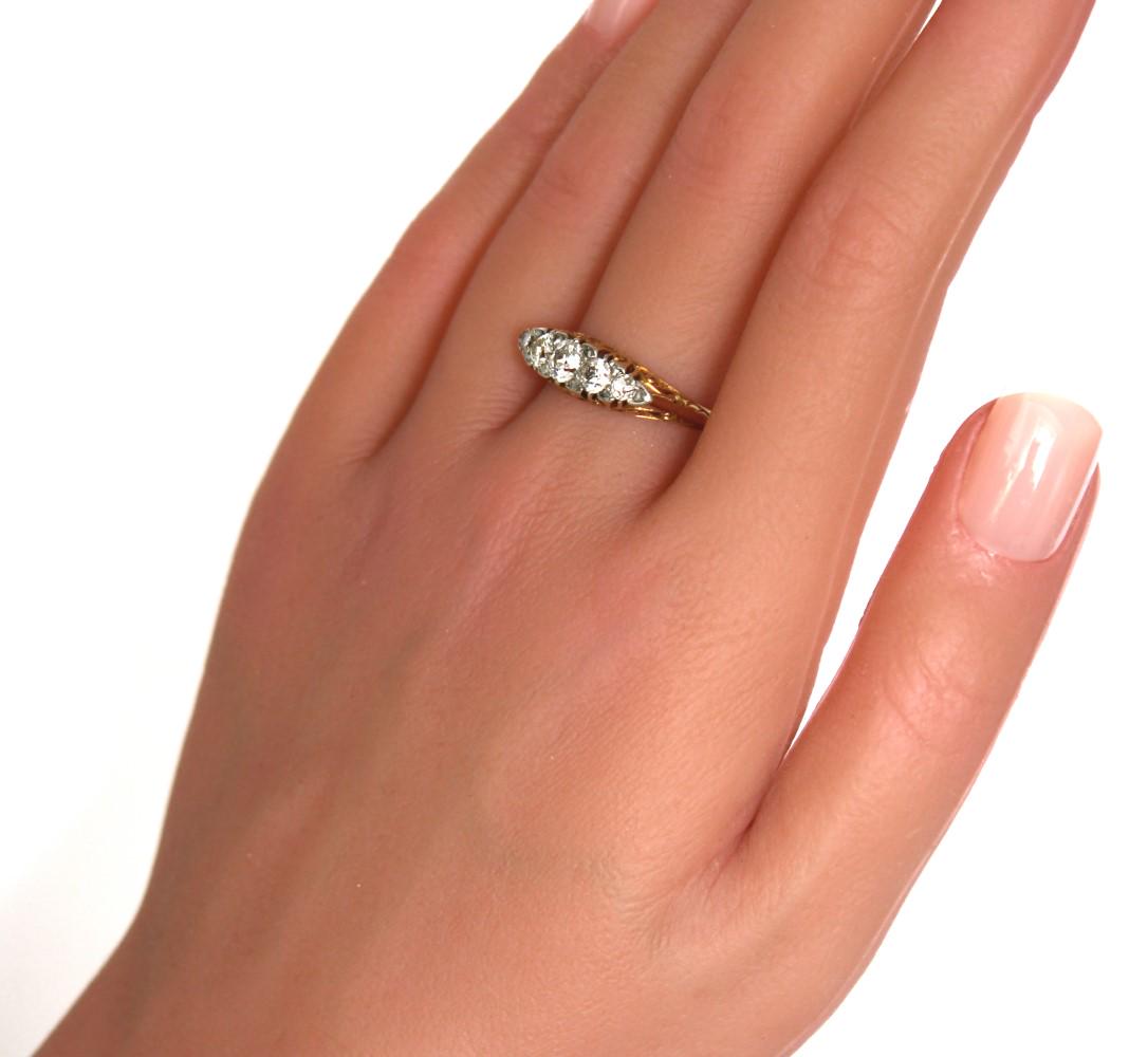 Antique Diamond Engagement Ring, Edwardian Old Cut Diamond 18K Gold Ring with scrolling Gallery - fk gems