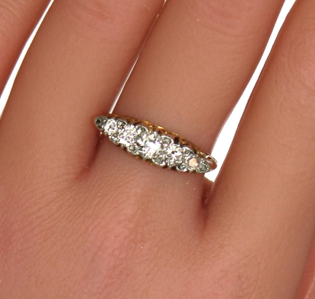 Antique Diamond Engagement Ring, Edwardian Old Cut Diamond 18K Gold Ring with scrolling Gallery - fk gems