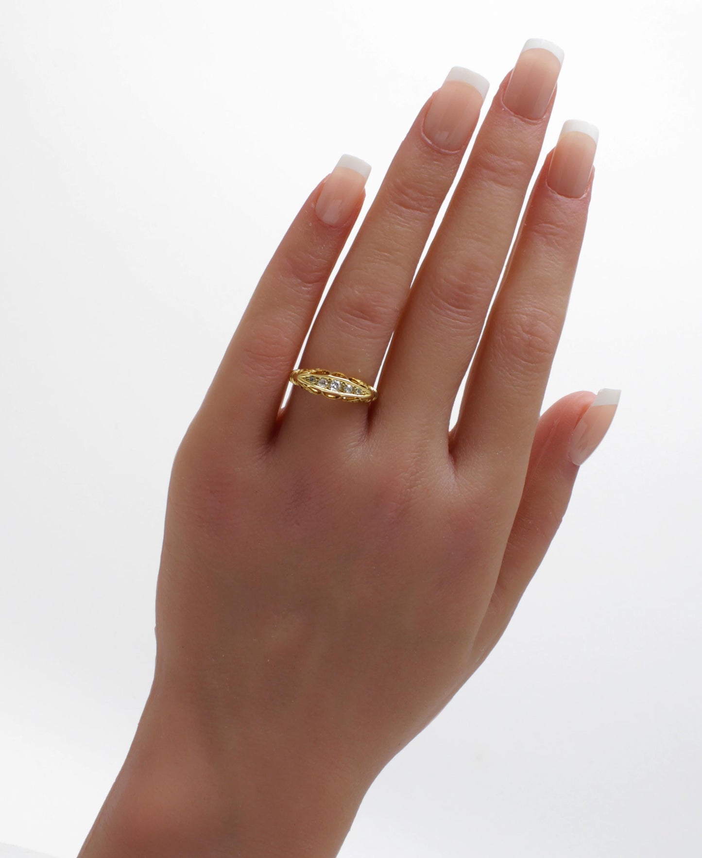 Antique Natural Diamond Engagement Ring, 5 stone Old Cut Diamonds - fk gems