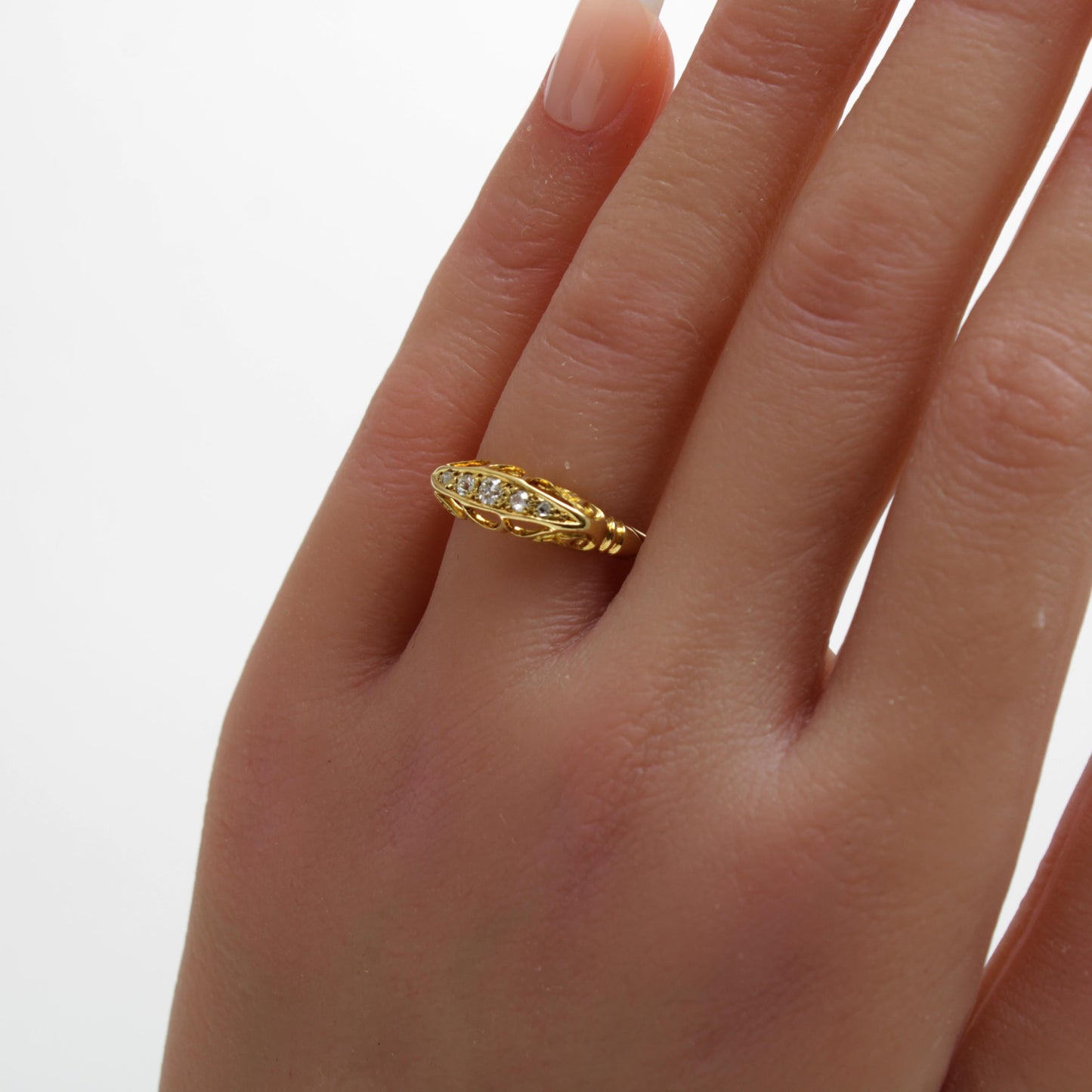 Antique Natural Diamond Engagement Ring, 5 stone Old Cut Diamonds - fk gems
