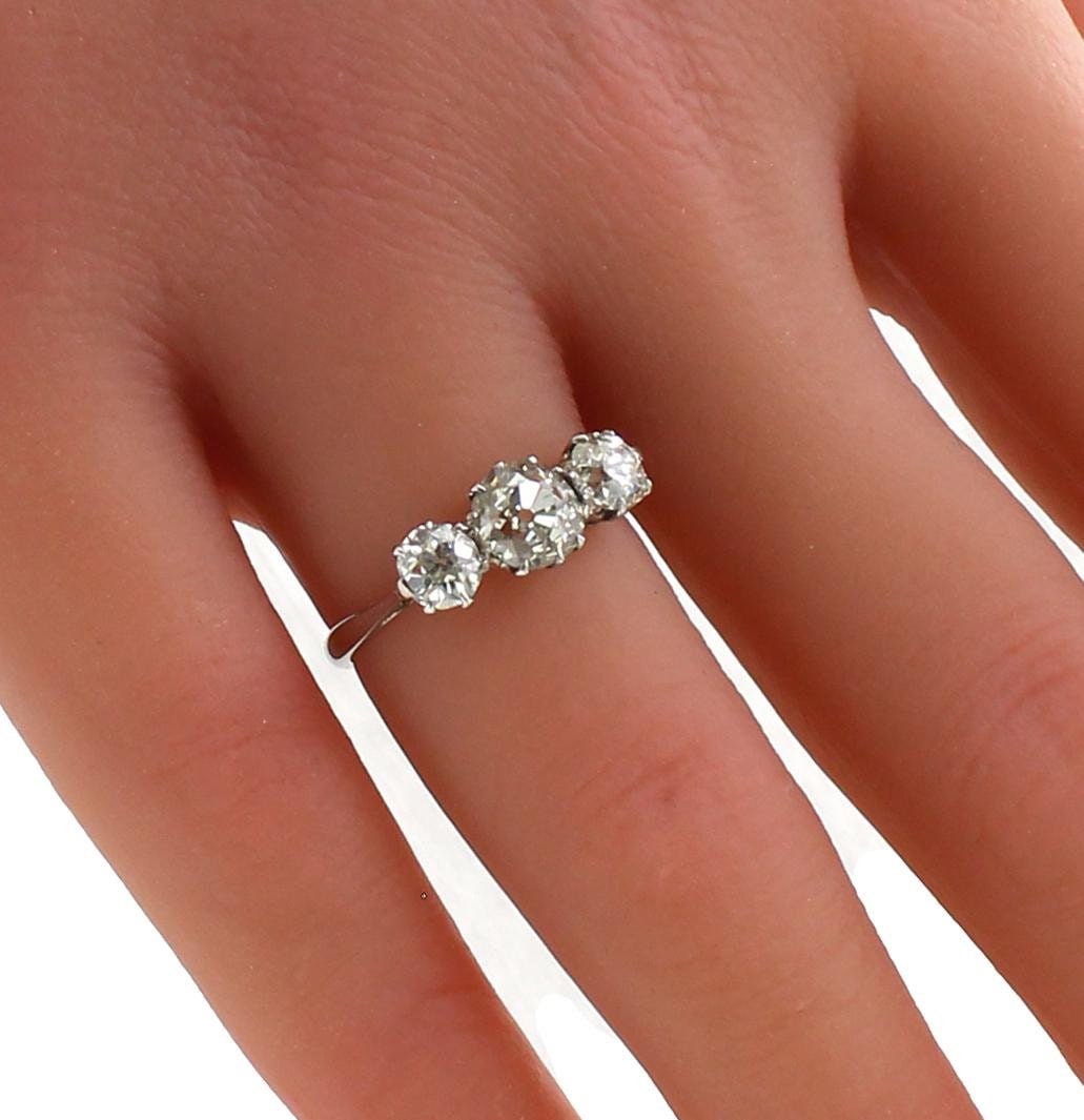 Vintage Diamond Engagement Ring in 18k White Gold & Natural Old Cut Diamonds - fk gems