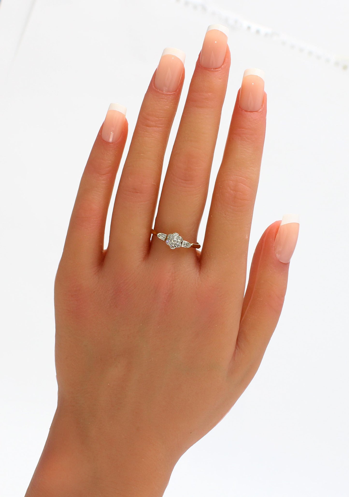 Edwardian Diamond daisy Engagement Ring in 18K Yellow Gold and Old Cut Diamonds - fk gems