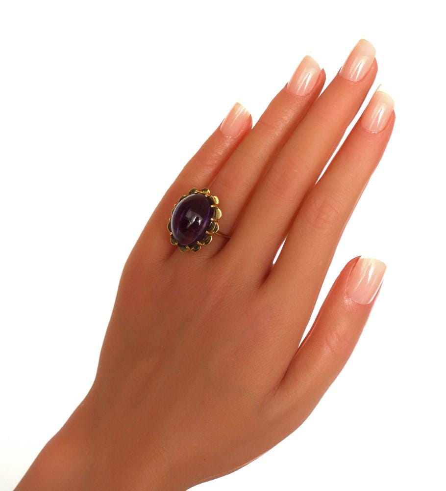 Vintage 18k Gold Amethyst Cocktail Ring, Large 17 carat Stone, size 6.5 US (N UK) - fk gems