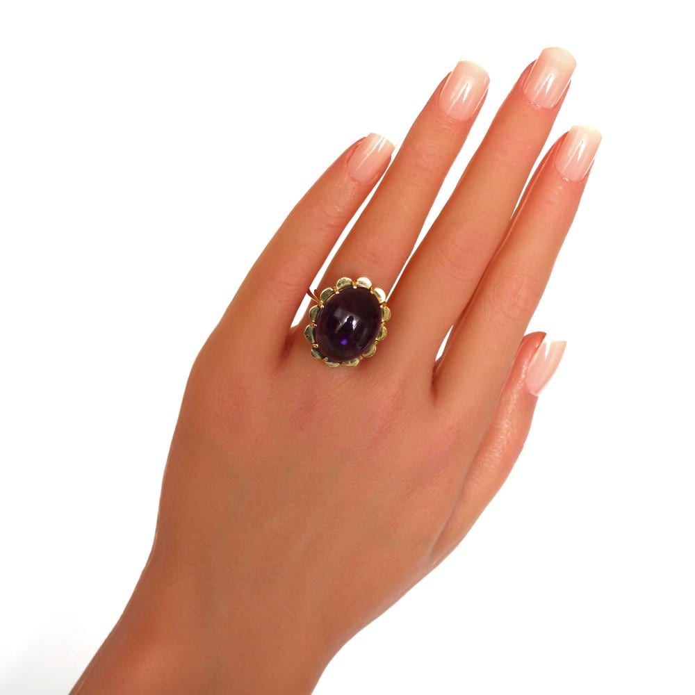 Vintage 18k Gold Amethyst Cocktail Ring, Large 17 carat Stone, size 6.5 US (N UK) - fk gems