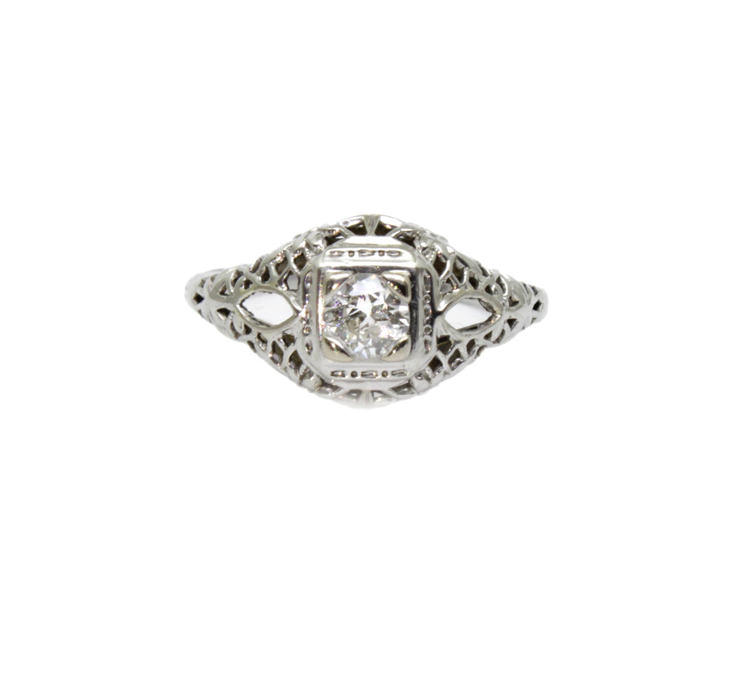 Vintage Art Deco Diamond Solitaire Engagement Ring c1920s - fk gems