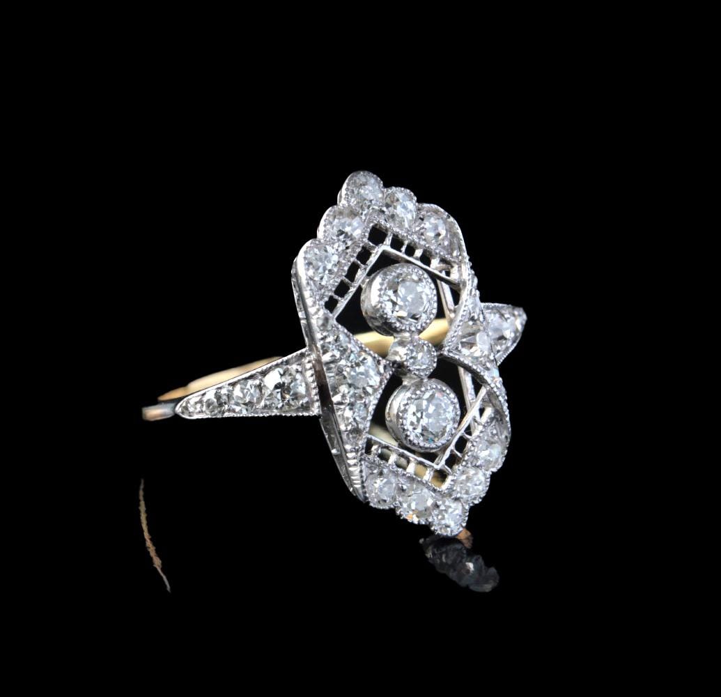 Antique Diamond Statement Ring in 18K Gold - fk gems