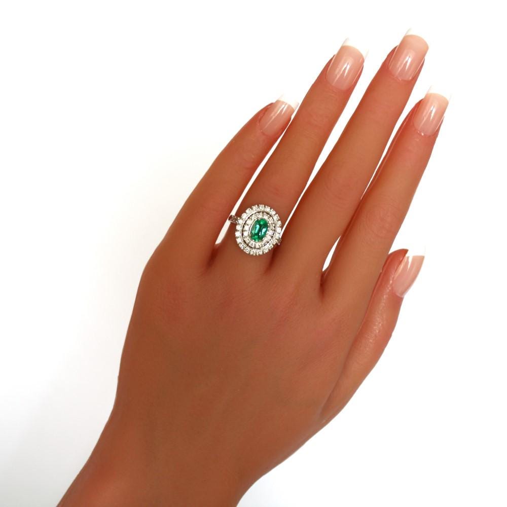 Vintage Emerald Diamond Cluster Engagement Ring Size M1/2, US 6.5 - fk gems