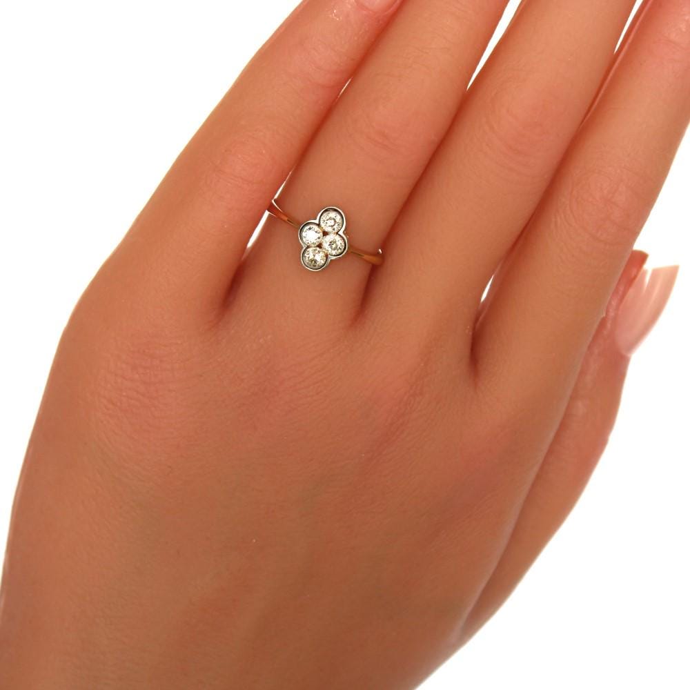 Art Deco Diamond Engagement Ring | 18k Gold Diamond 4 Stone Ring - fk gems