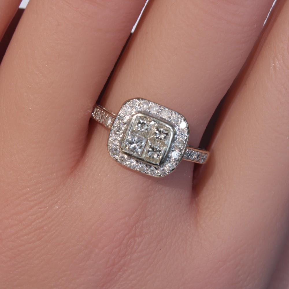 1.0 carat Diamond Cluster Engagement Ring in 18k White Gold - fk gems