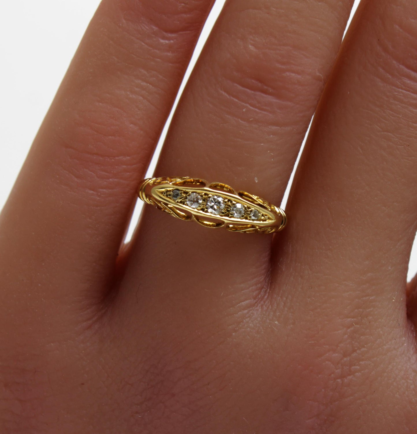 Antique Natural Diamond Engagement Ring, 5 stone Old Cut Diamonds - fk gems