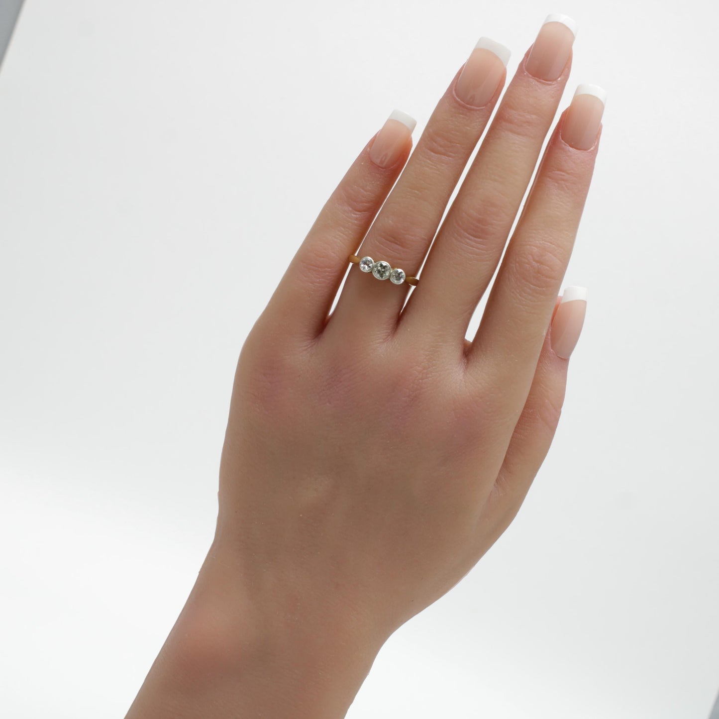 Art Deco Diamond Engagement Ring | 3 Stone Bezel Diamond Engagement Ring - fk gems