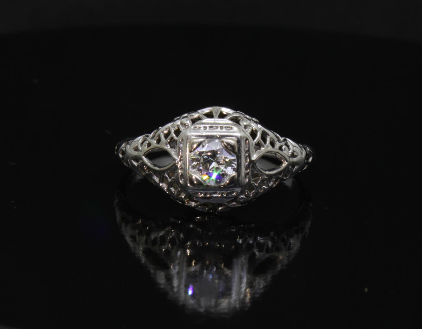 Vintage Art Deco Diamond Solitaire Engagement Ring c1920s - fk gems