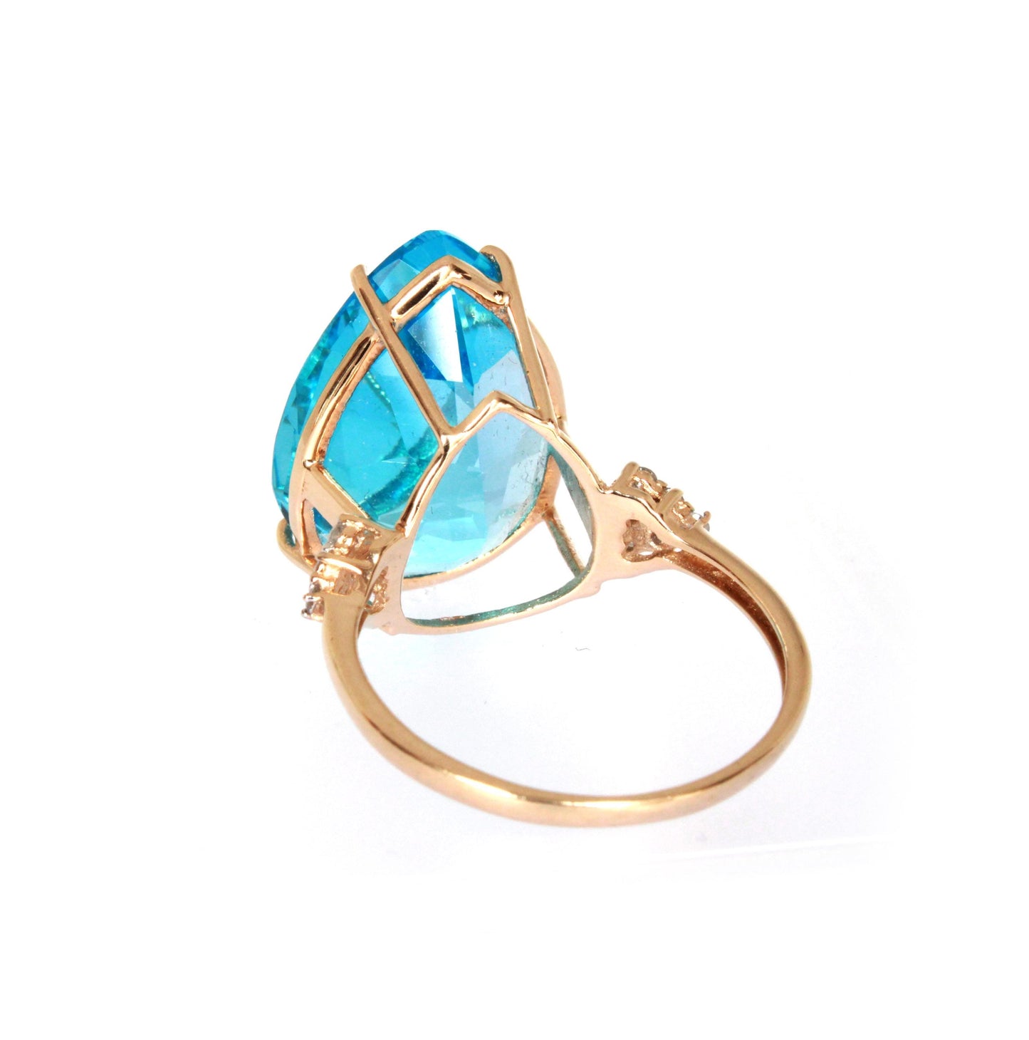 Large Blue Topaz & Diamond Cocktail Ring - fk gems