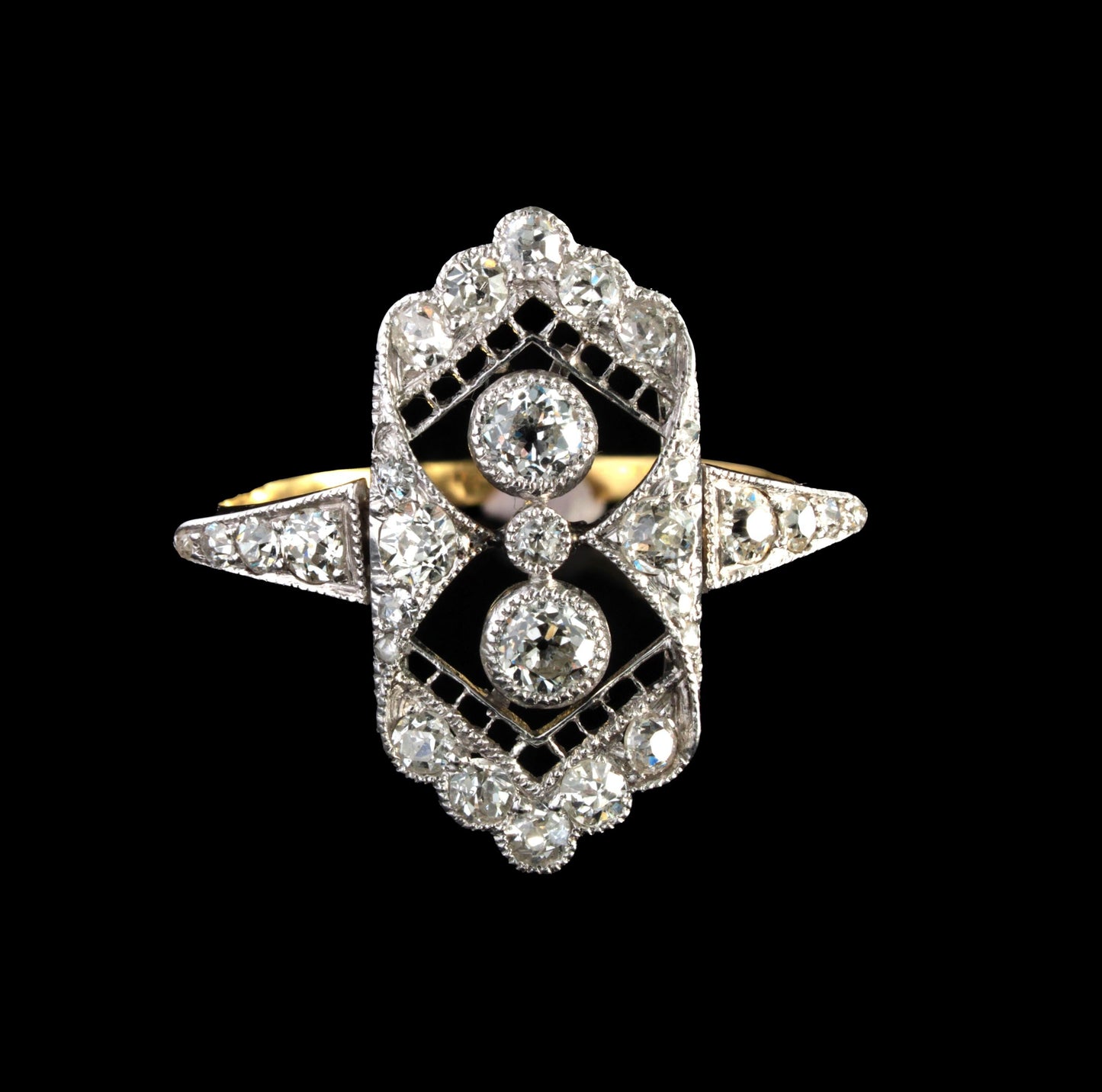 Antique Diamond Statement Ring in 18K Gold - fk gems