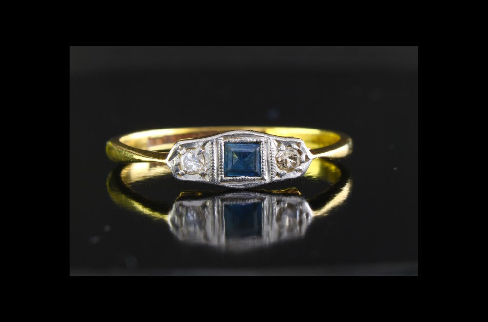 Vintage Art Deco Sapphire Diamond Engagement Ring 1920/30s