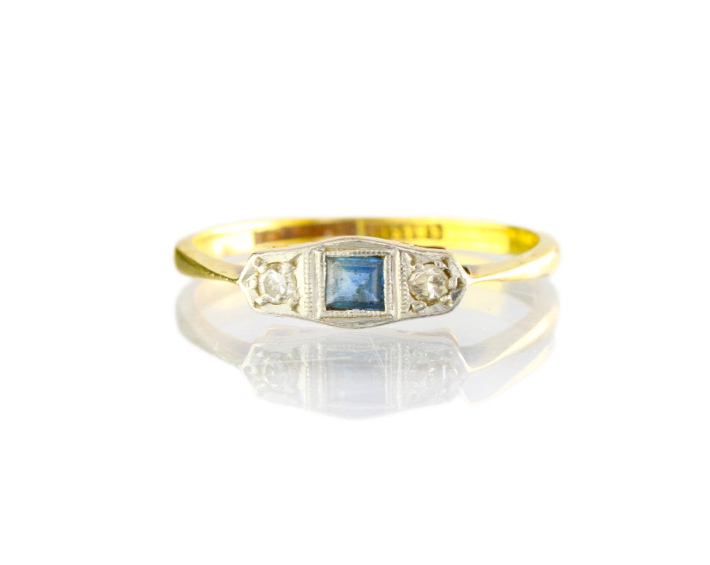 Vintage Art Deco Sapphire Diamond Engagement Ring 1920/30s