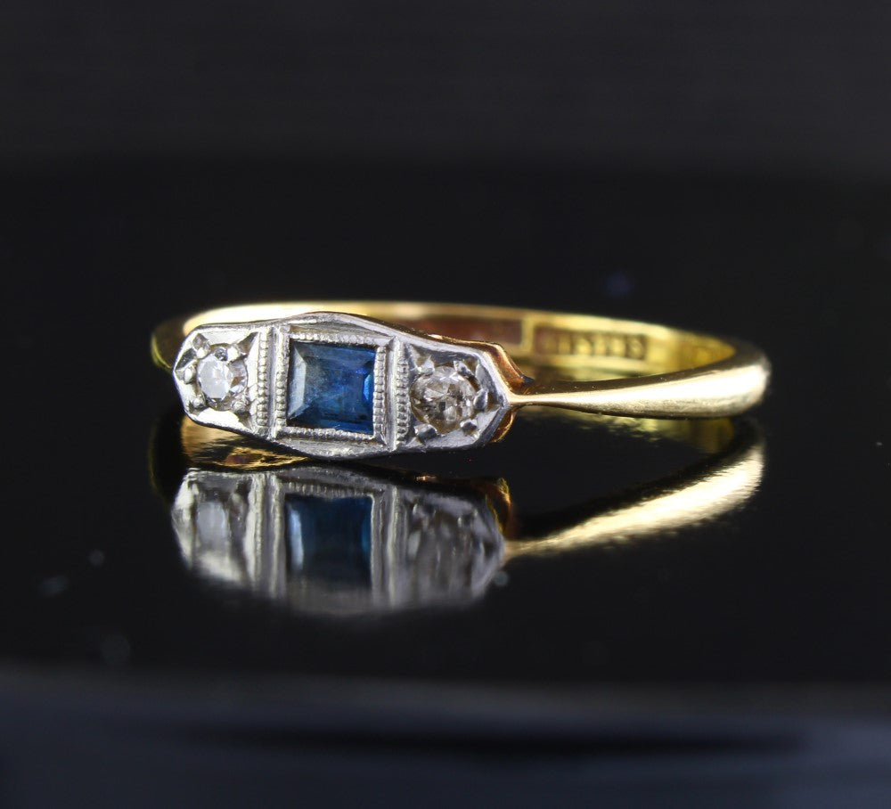 Vintage Art Deco Sapphire Diamond Engagement Ring 1920/30s